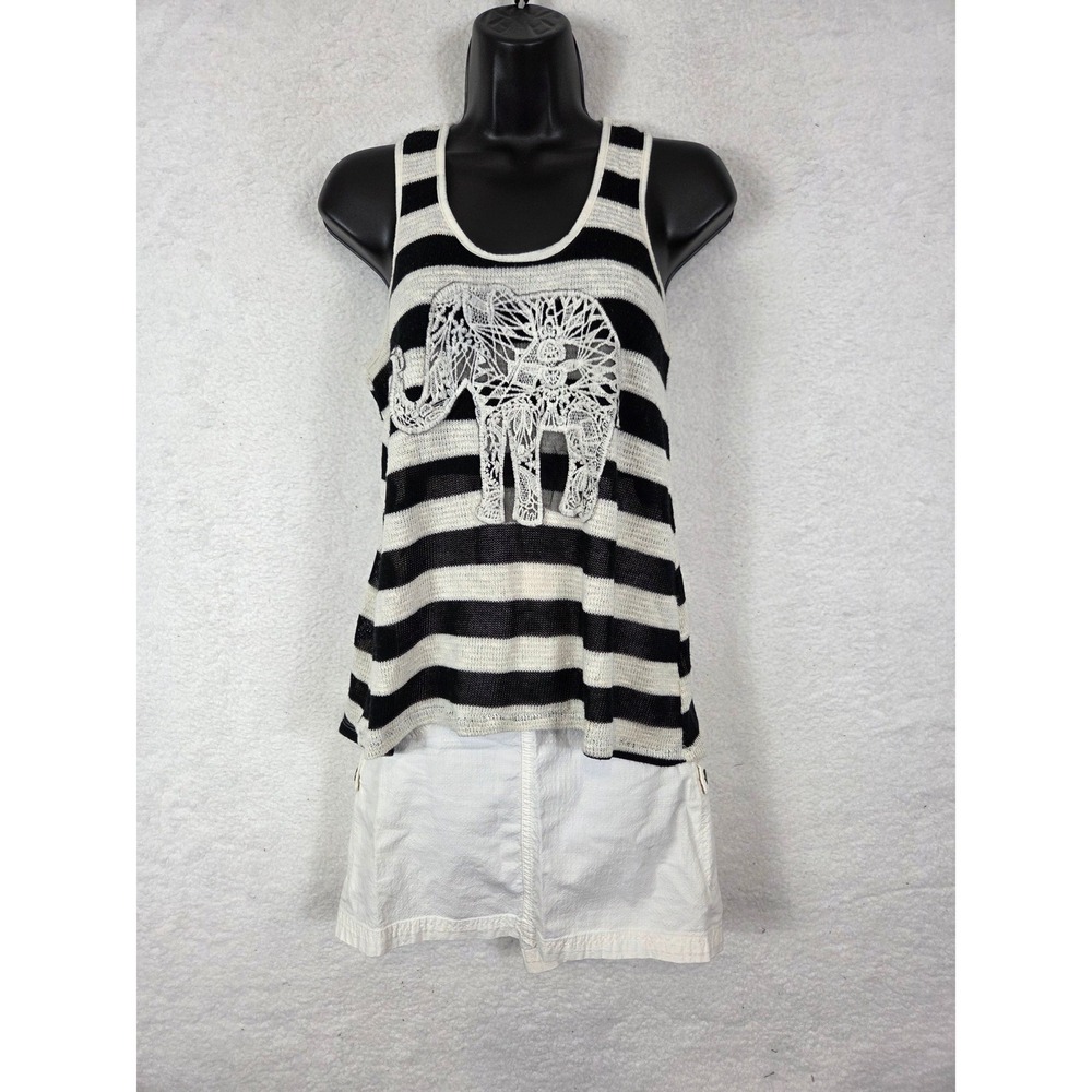 No Boundaries Semi Sheer Crochet Knit Tank Top L Jrs Elephant Lace Striped Relax